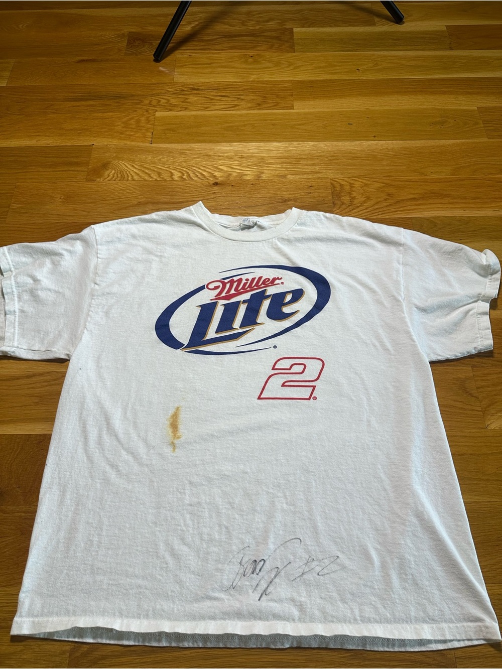 SIGNED Brad Keslowski Miller Lite White Graphic Tee with Number 2